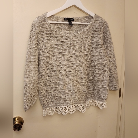 INC International Concepts Sweaters - INC International Concepts Gray Sweater lace trim hem size Large